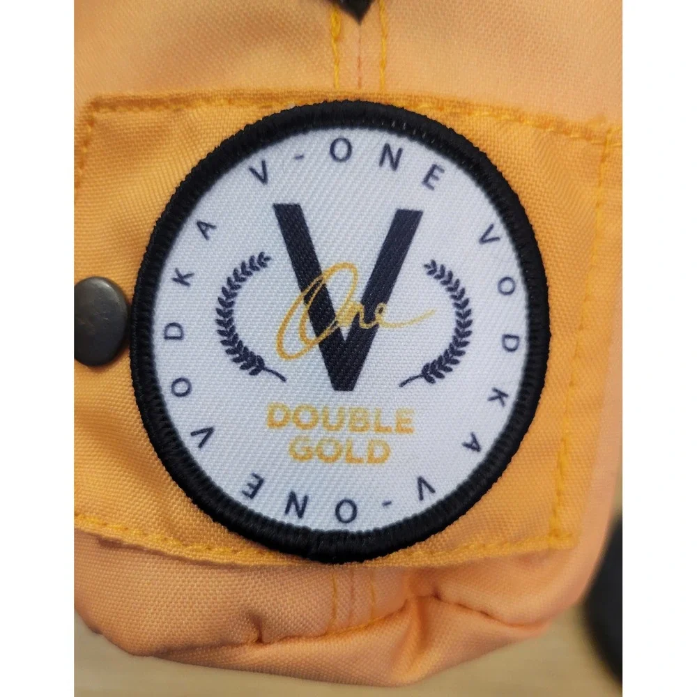 V-One Vodka Promo 1.5L Magnum Bottle Jacket Cover Orange Faux Fur 13in